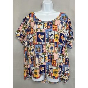 C&C‎ California Linen Woven Boho Top Shirt Blouse Tunic Plus Sz 2X Bird Parrot